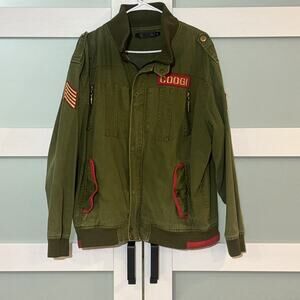 Vintage Coogi Military Style Bomber Jacket Sz XL Green Big Embroidery
